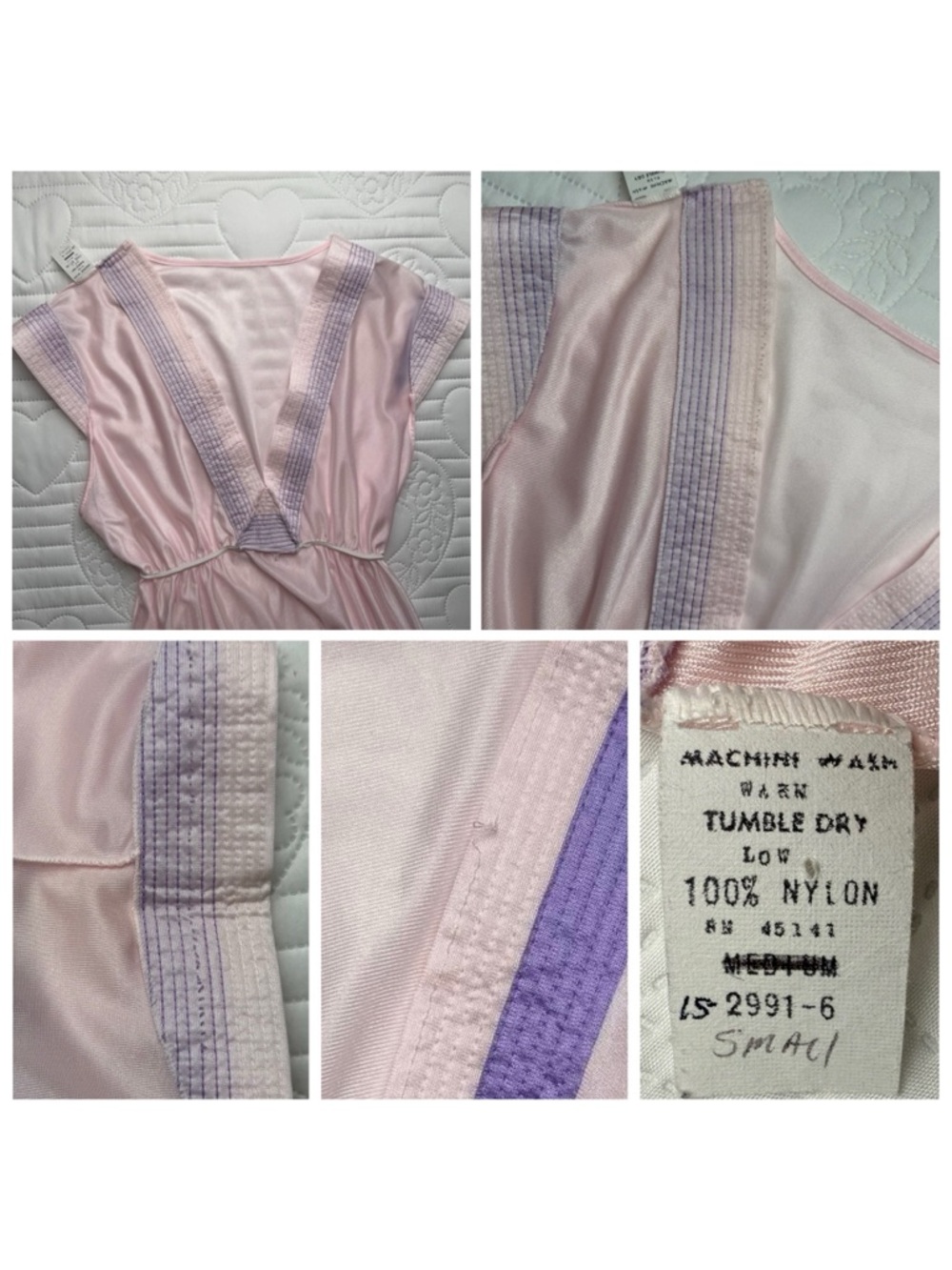 Vintage Pastel Pink Purple Maxi Nightgown Small Medium - Picture 13 of 16